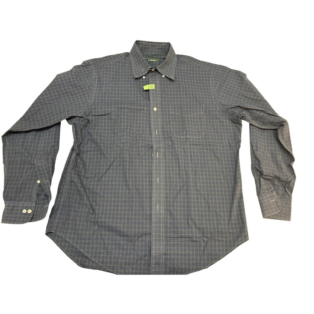 Lauren Ralph Lauren Mens Plaid Button Down Shirt Navy Green Non Iron 16 34/35